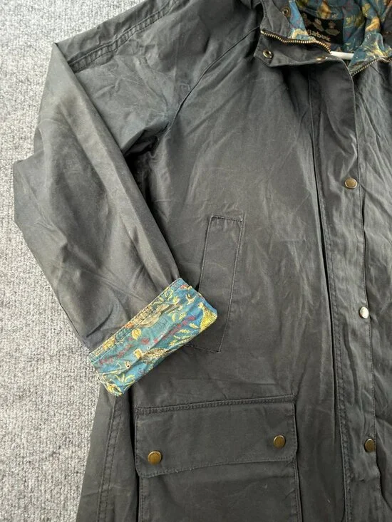 Barbour Love Wax Jacket Women Full Zip Blue Size 12 US Bird Lining Bridgewater - Picture 2 of 16